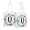 Set of 2 Reusable Monogram Letter Q Personalized Tote Bags for Women, Floral Design (29 Inches)